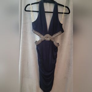 Navy blue stretch dress with silver detailing